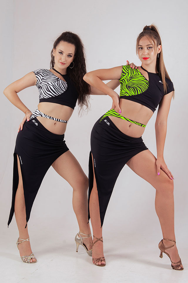 комплект тренувального одягу з принтом «Зебра» спідниця та топ для занять танцями від Анни Островської та Анни Чепець